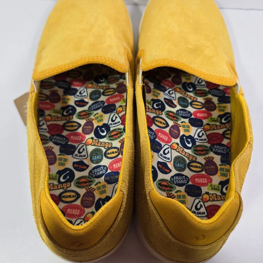 OluKai Lae'ahi Suede Yellow Slip On Sneakers Mens 15 10538-1111 Drop-In Heel